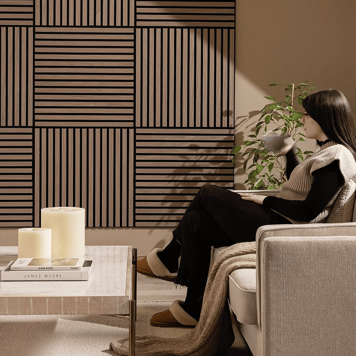 Panel acústico cuadrado living